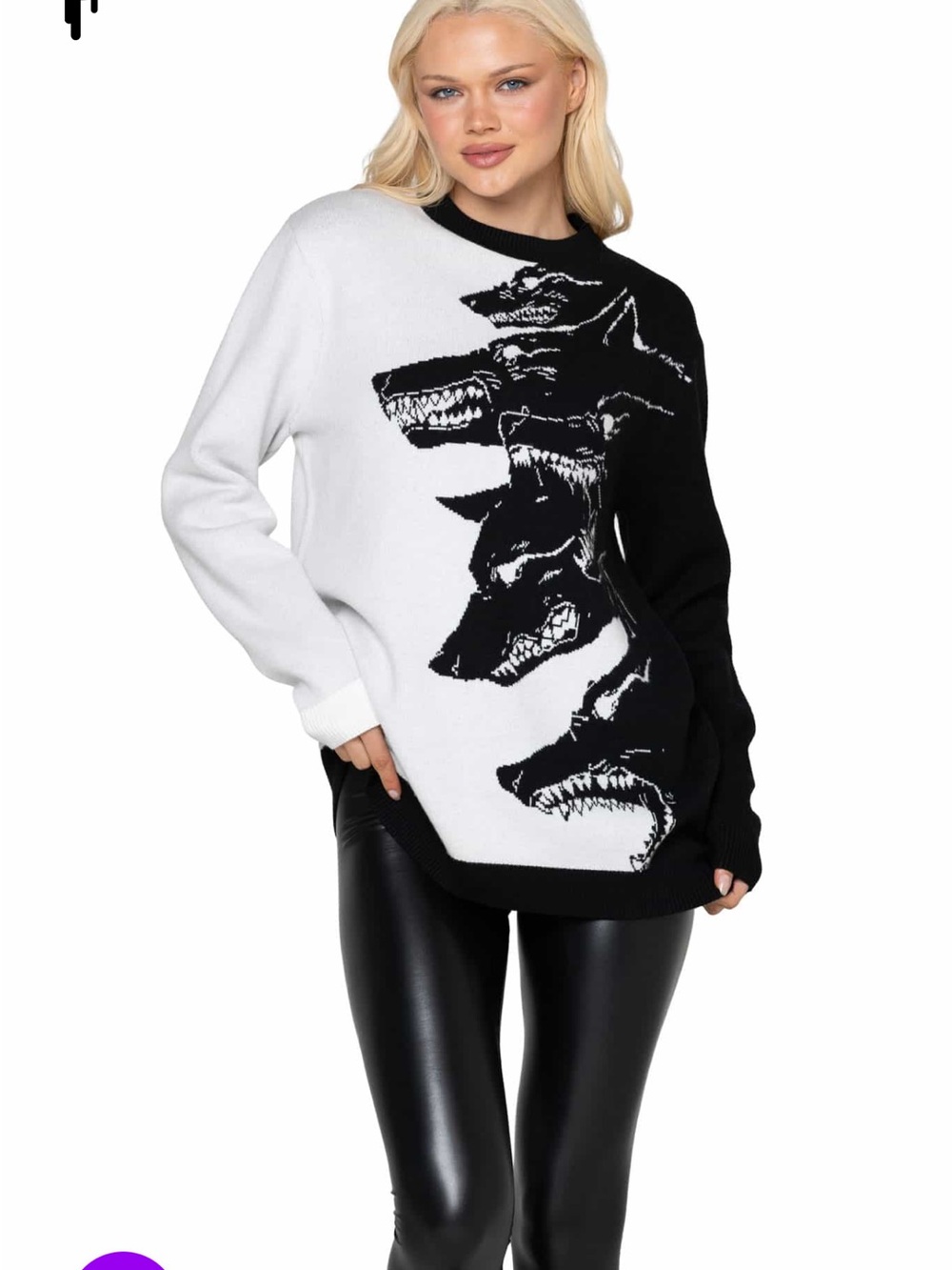 Blackmilk Black & White Wolf Oversized Knit Sweater XS/S